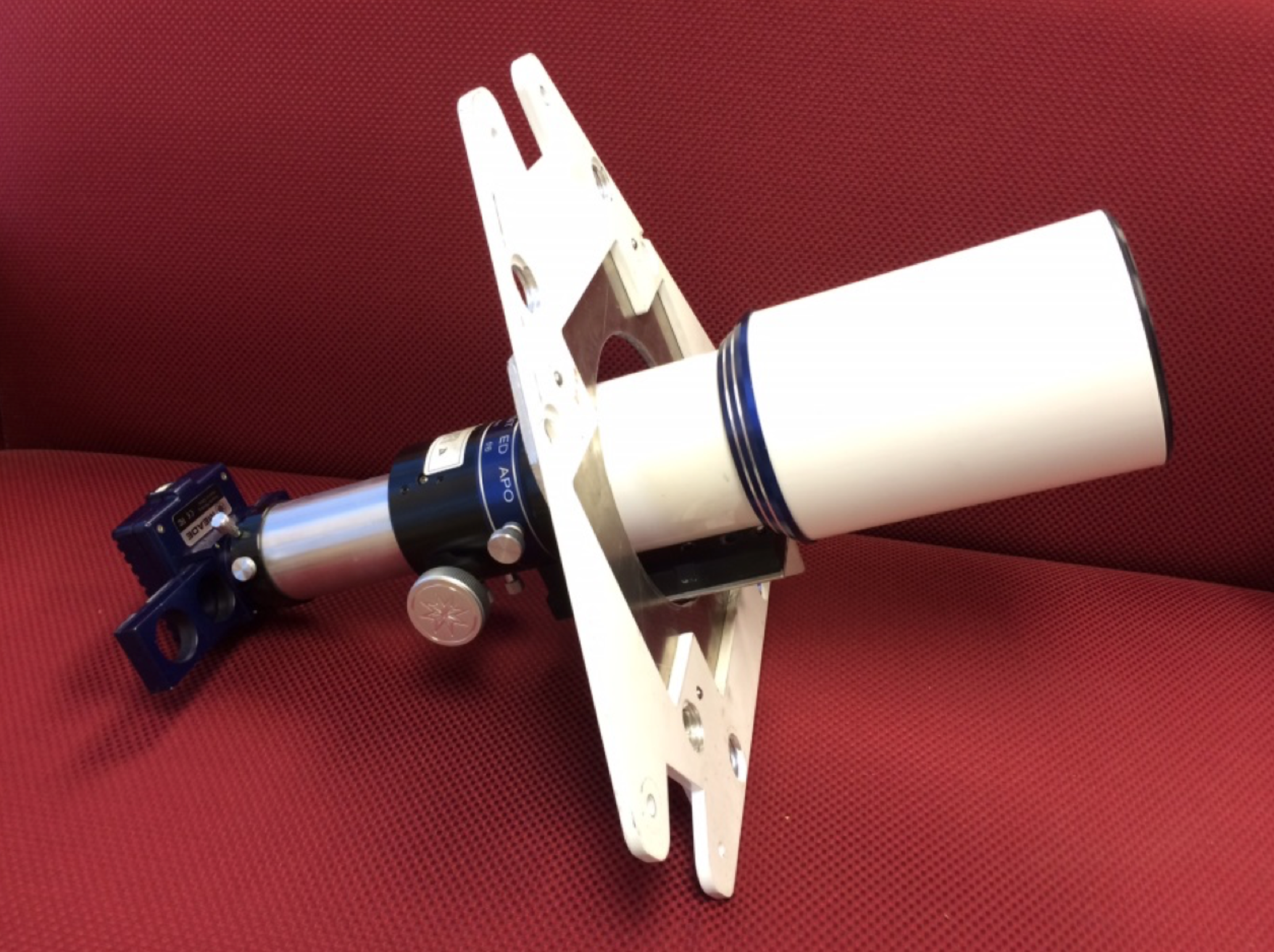 Figure 1: The new mount for the optical telescope, to be put in place of the radio front-end receiver. This should greatly reduce vibrations that lead to non-circular stars.